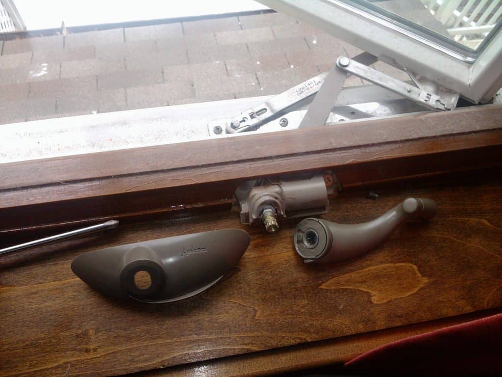 Window crank and operating hardware.